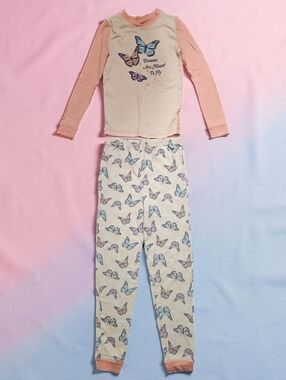 CUDDL DUDS Girls' Pink & White Butterfly Pajama Set. Size 10.